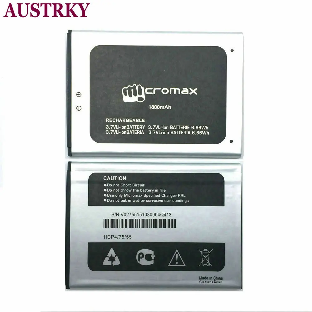 Новый аккумулятор для телефона Micromax Q413 1800 мАч аккумуляторы батареи 3 7 в 11CP4/75/55 /