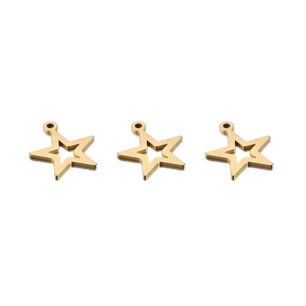 Золотой цвет 20PCS/Lot Stainless Steel Pentagram Shape Charms Gold Silver Color Hollow Star Connector Charms Pendant DIY Jewelry Makings - Окраска металла: Золотой цвет
