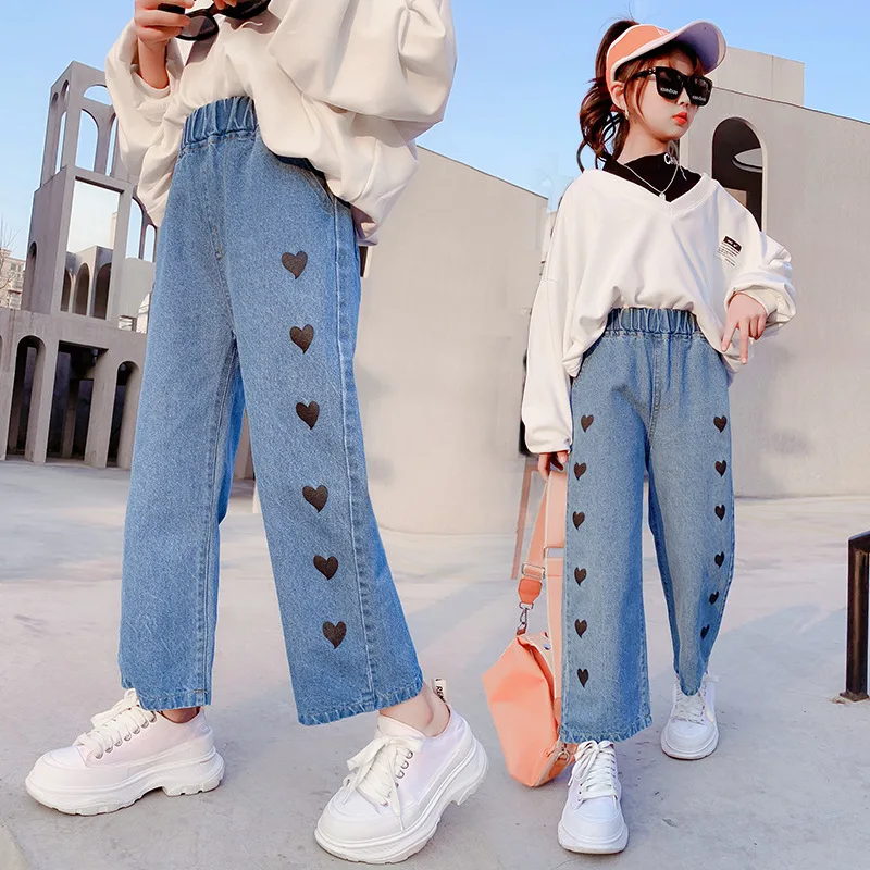 Jeans Girl Heart Pattern Girl's Jeans Spring Autumn Jeans Kids