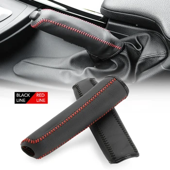 Skórzany hamulec ręczny pokrowiec rękaw ochronny do Honda Accord Civic 8 czarny + czerwonej linii tanie i dobre opinie CN (pochodzenie) Leather Uchwyty hamulca ręcznego Car Handbrake Grips Cover black