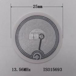 100pcs MOQ HF RFID round 25mm white label Sticker Tag 13.56Mhz ISO15693 protocol NFC label
