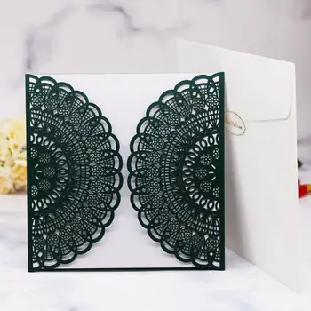 

12pcs Dark Green Invitation Card ，Folding Type Exquisite Wedding Invitation Card Envelope，Birthdya Party RSVP Cards Supplies