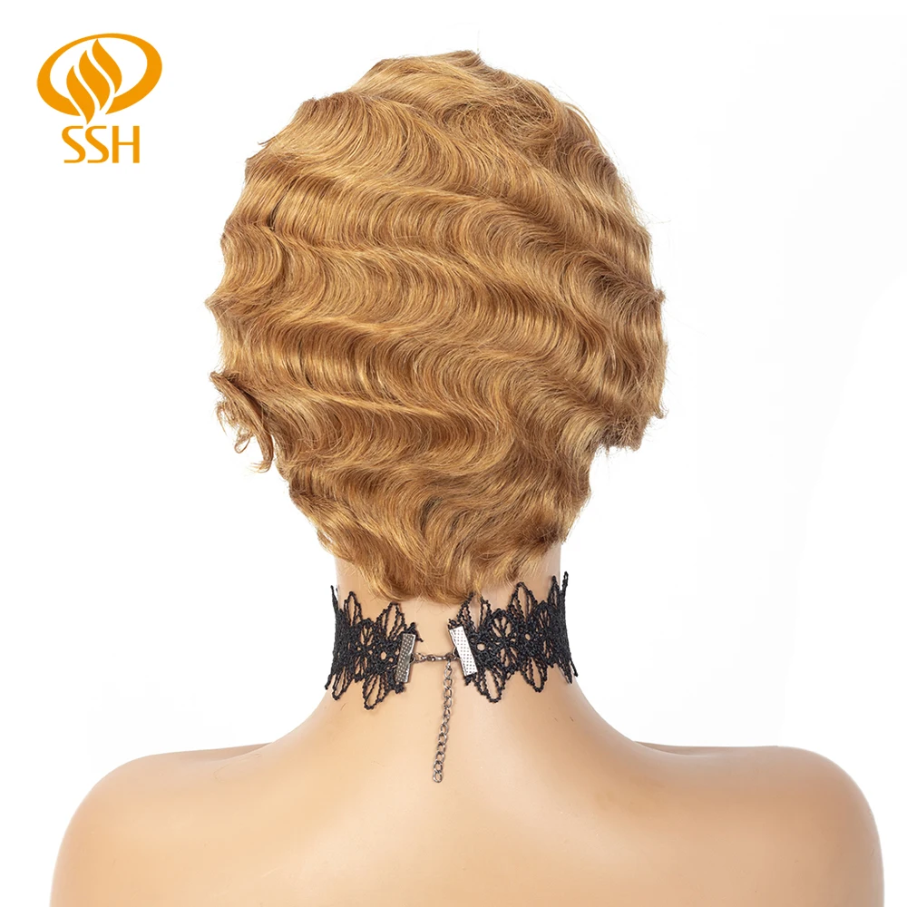 SSH Finger Wave Human Hair Wigs Brazilian Remy Short Human Wigs For Black Women Short Pixie Cut Wig Human Hair Short Bob Wigs