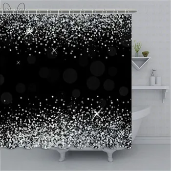 

Star Shiny Silver on Diamond Glam Scatter Sparkle Particle Shower Curtain Waterproof Polyester Fabric Shower Sets