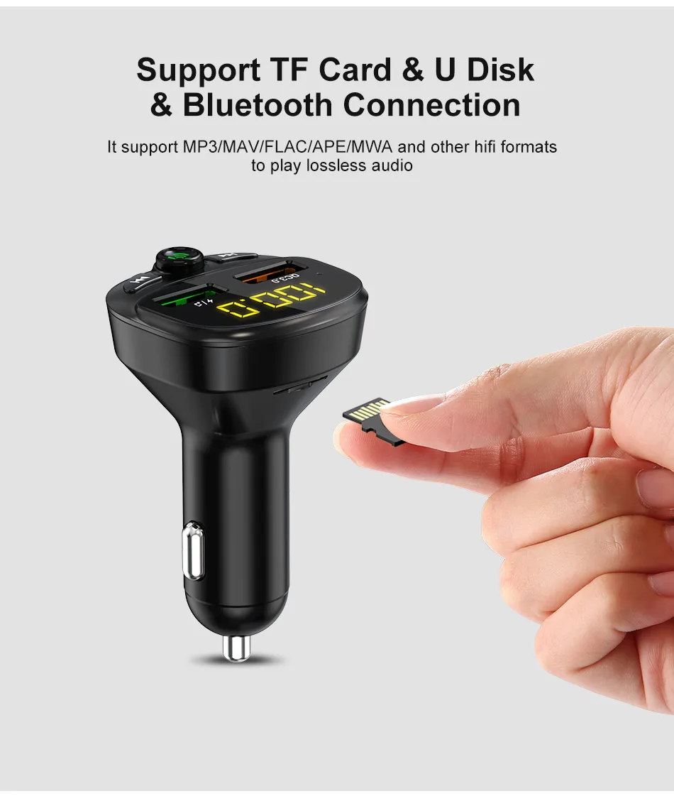 LOVECOM Автомобильный Bluetooth 5,0 fm-передатчик двойной Mp3 музыкальный плеер USB Автомобильное зарядное устройство светодиодный дисплей U диск TF карта без потерь Музыкальный плеер