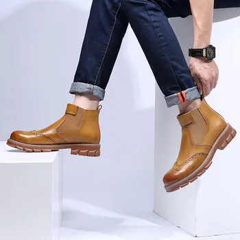 

Bullock Carved Real Leather Boots Fashion Men Platform Punk Shoes Men Cowboy Boots Mens Hunting Boots Botas Hombre Vintage