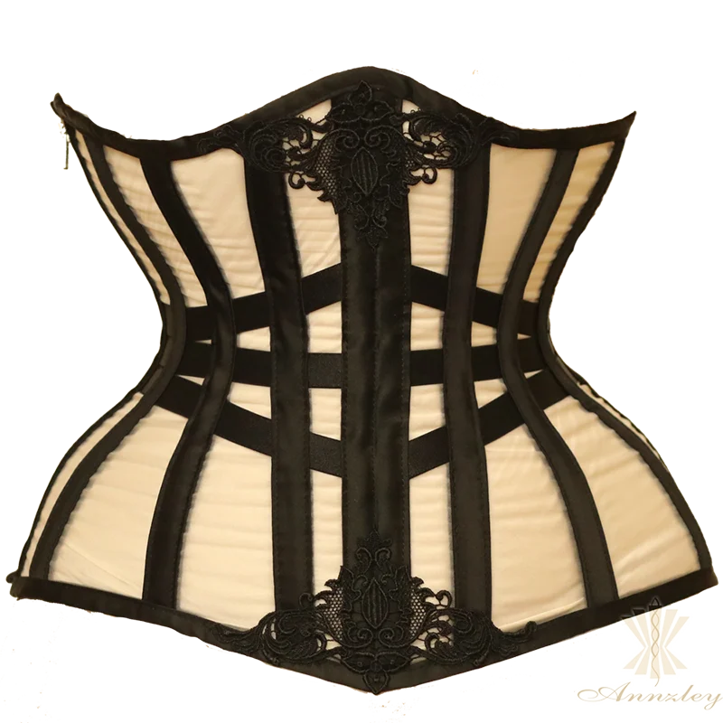 Annzley Corset Slimming Before And After Black Mesh Steel Boned