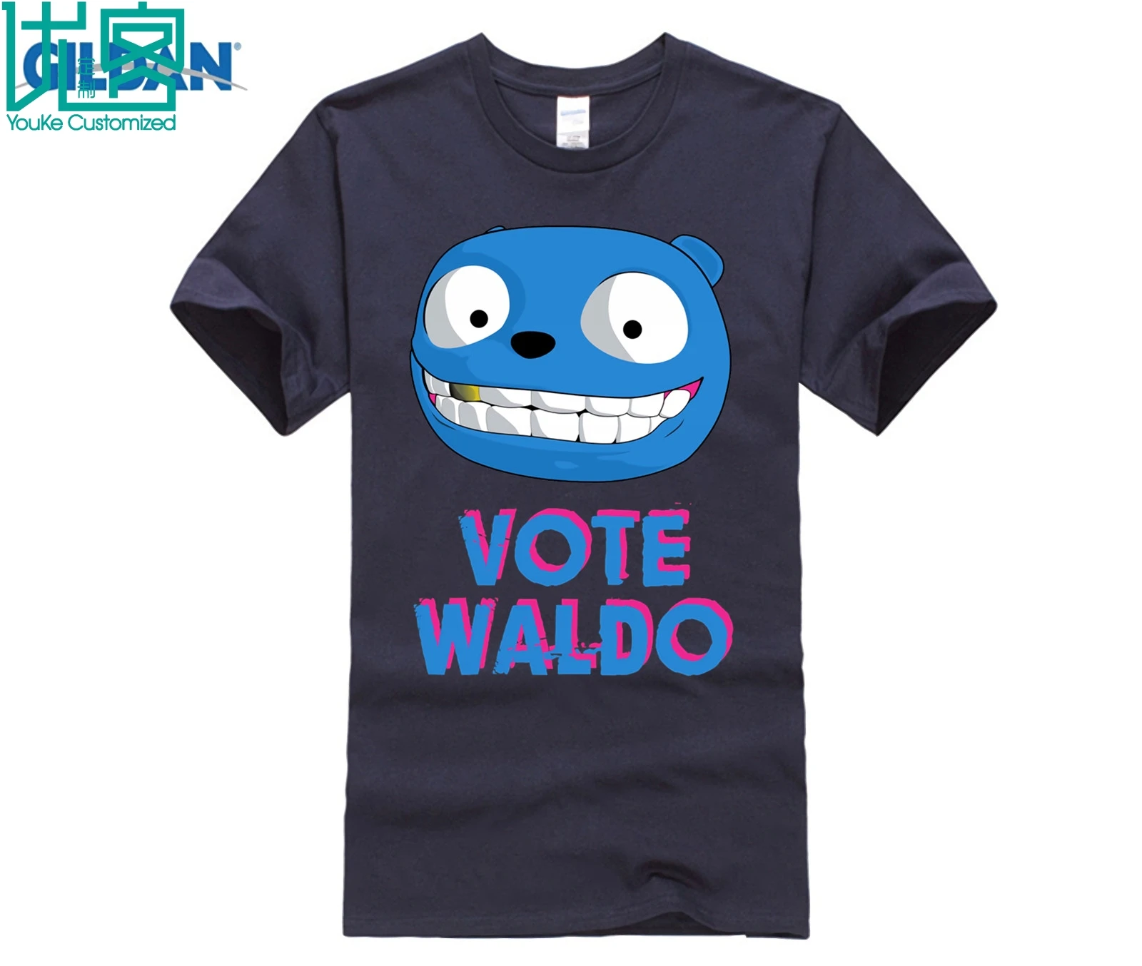 Черная зеркальная футболка с надписью «Vote Waldo» - Цвет: navy