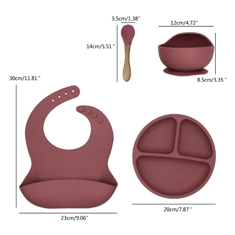 4pcs/set Baby Plate Silicone Tableware Waterproof Bib Baby Bowl Dinner Sucker Bowl Spoon Newborn Accessories plate suction