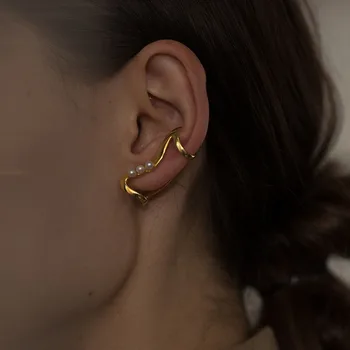 

Charms Fashion Gold Color Irregular Geometric Pearl Earcuff Earrings without Piercing Fake Earrings Pearls Clip on Jewelry