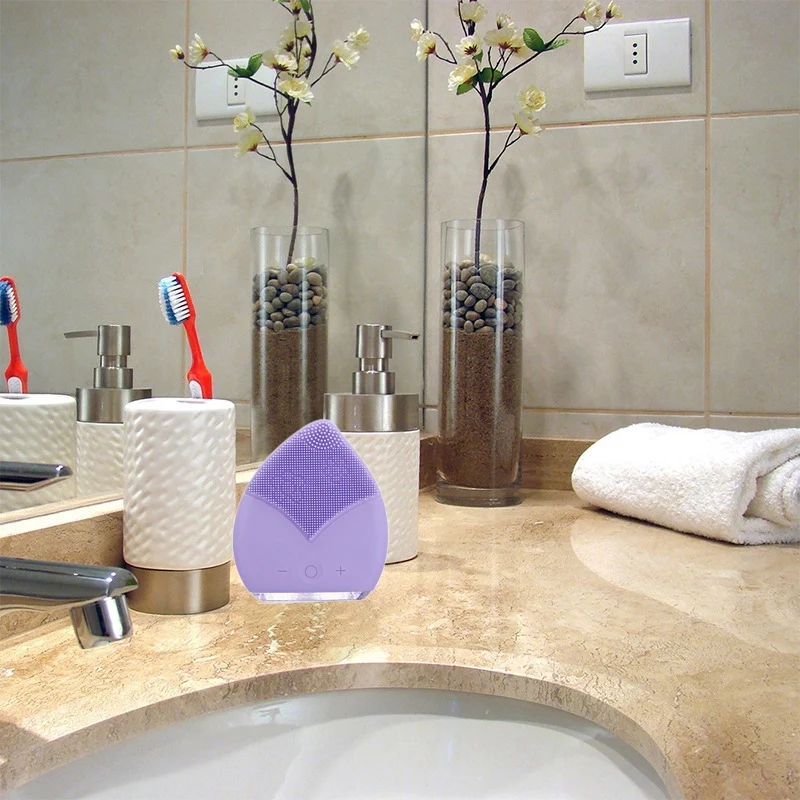 Purple Electric Silicone Facial Cleansing Brush Face Brush Cleanser Electric Waterproof Ultrasonic Massage Skin Deep Cleaning De