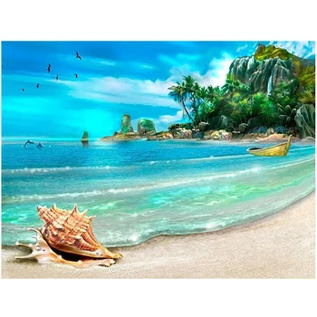 

blue beach scenery 5d diamond embroidery landscape crystal beads inlaid painting mosaic pattern wall stickers cross stitch