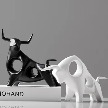 

Nordic Creative Home Decorations TV Cabinet Bullish Ornaments Ceramics Figurine Miniature