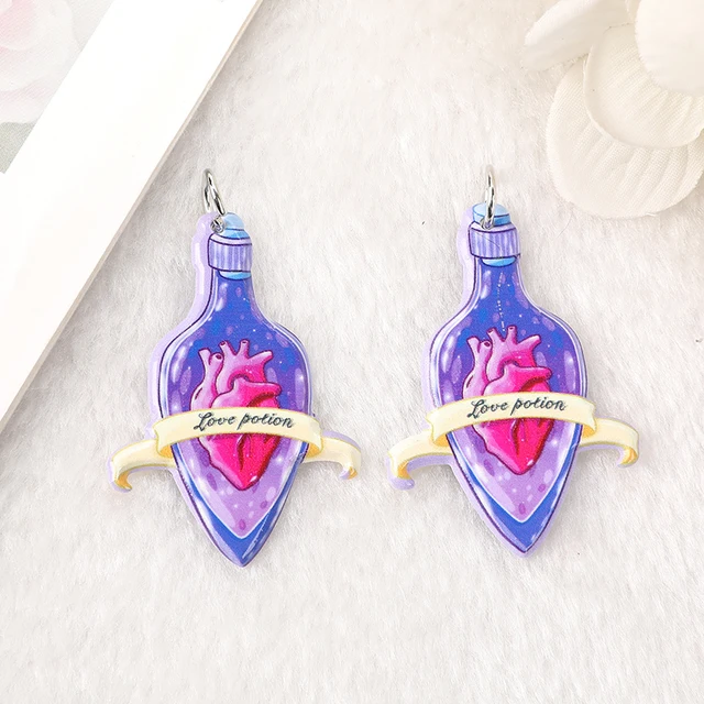 10Pcs Creepy Valentine Acrylic Charms Magic Snake Heart Skull Flower Pendant For Earring Necklace Diy Making with Hoop