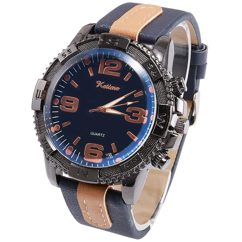 

Currently Available Supply Fashion Men Belt Watch Korean-style Sports Large Dial Three-Eyed Blueray Quartz Watch