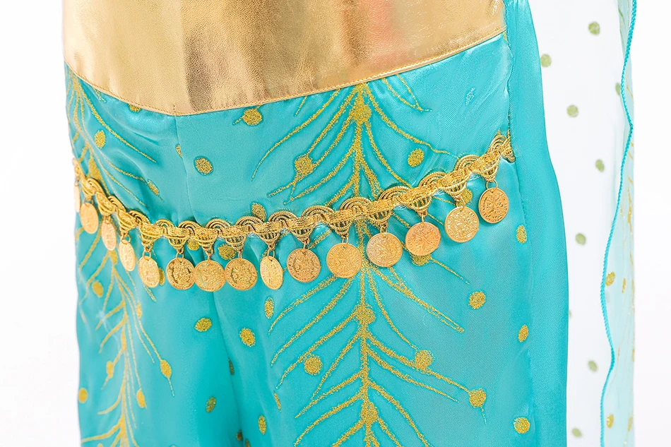 Жасмин День рождения платье для девочек Аладдин принцесса одежда Jasmine Комплект топ брюки плащ детский Рождественский карнавальный костюм