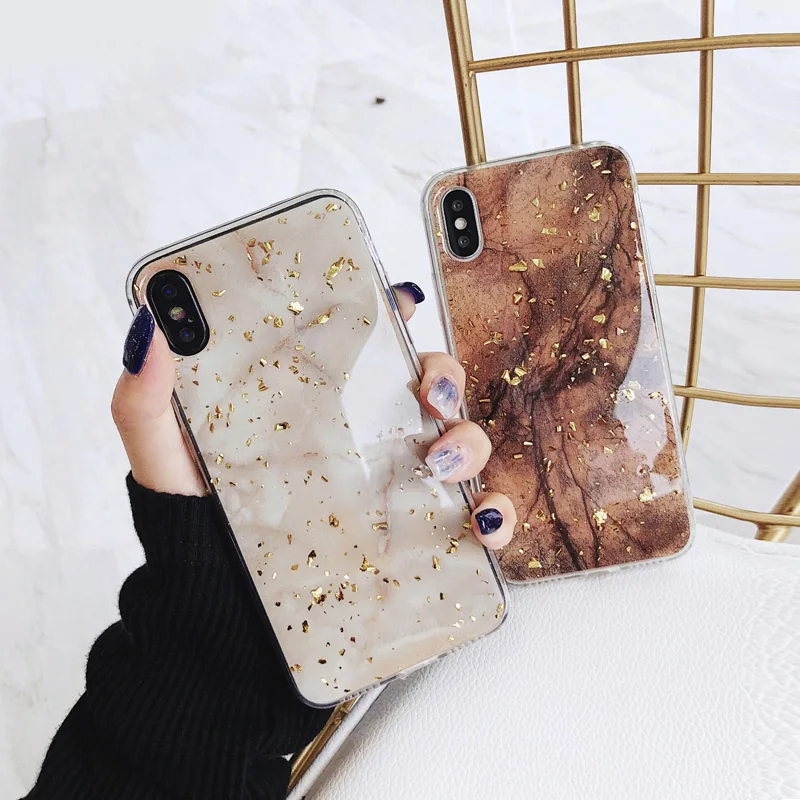 

Luxury Gold Foil Bling Marble Epoxy Phone Case For iPhone X XS Max XR Glossy Soft TPU Case Cover For iPhone 7 8 6 6s Plus