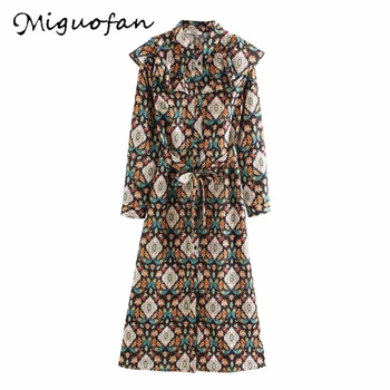 

Miguofan Floral Print Maxi Dress Women fashion Sashes Ladies Chic Female 2020 spring robe pull summer long dress vestido longo