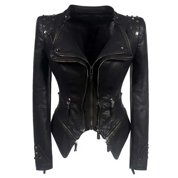 

2020 Coat Women Winter Autumn Black Fashion Motorcycle Jacket Outerwear faux leather PU Jacket Gothic faux leather coats
