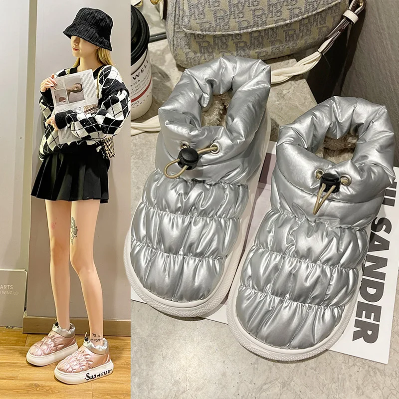 

Winter Women Home Slippers Couples Soft Plush Slides Warm Hairy Platform Shoes Thicken Plus Velvet Slippers Non-Slip Footwear