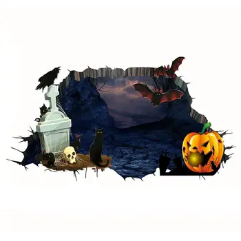 

Self-Adhesive Floor Sticker Newest 3D Vision Black Cat Bat Skull Halloween Horror Decal Room Deco Waterproof PVC Material