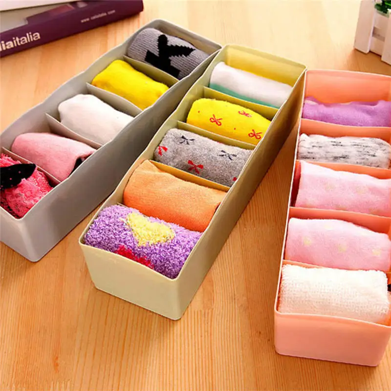 

5 Grids Storage Basket Wardrobe Organizer Storage Box For Socks Underwear Plastic Container Makeup Stationery Jewelry Organizer