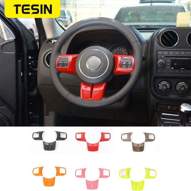 

3Pcs ABS Car Goods For Car Steering Wheel Cover Trim Sticker Fit For Jeep Compass Wrangler JK 2011-2017 Car Interior Accessories