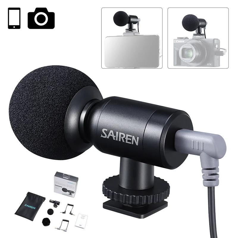 Портативный мини-микрофон Sairen TTRS для записи смартфонов и камер Gopro 10 9 8 7 6 5 Sony A6400