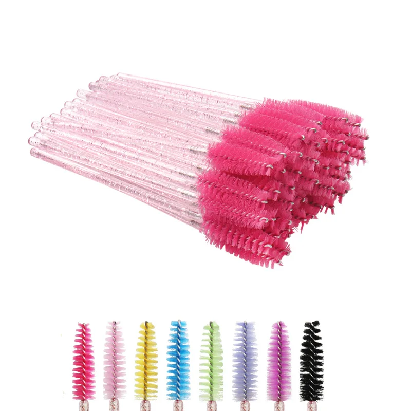 

HOT 50 Pcs/Pack Disposable Crystal Eyelash Makeup Brush Diamond Handle Mascara Wands Eyelash Extension Tool