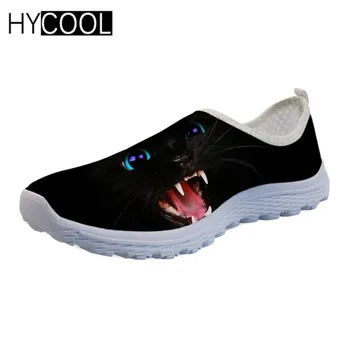 

HYCOOL Funny 3D Cat Eyes Print 2020 Women Flats Sneakers Shoes Casual Breathable Air Mesh Slip On Flat Shoes High Quality