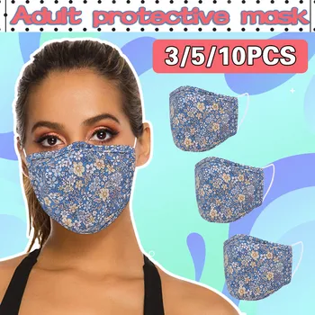 

3/5/10pc fashion adult Women Safet Protect Washable Adjustable Print Cotton Thin section Face Mask Mouth Comfortable dust cover