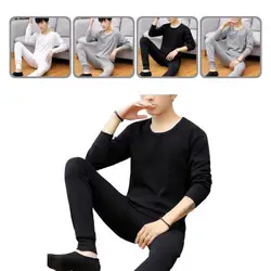 Simple Underwear Set Solid Color Male Pure Color Thicken Top Pants  Men Underwear    Men Pullover Trousers 1 Set