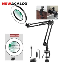 

NEWACALOX Large Lens 5X Magnifying Glass USB 3 Colors LED Desk Lamp Lighting Tattoo Nail Art Third Hand Magnifier Welding Tool