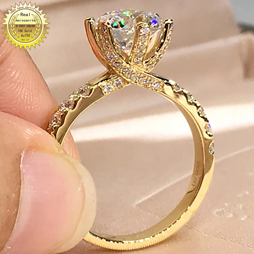 

14K Au585 Yellow Gold Women Wedding Party Engagement Ring 1 2 3 4 5 Carat Round Moissanite Diamond Ring Cross Intersect Elegant