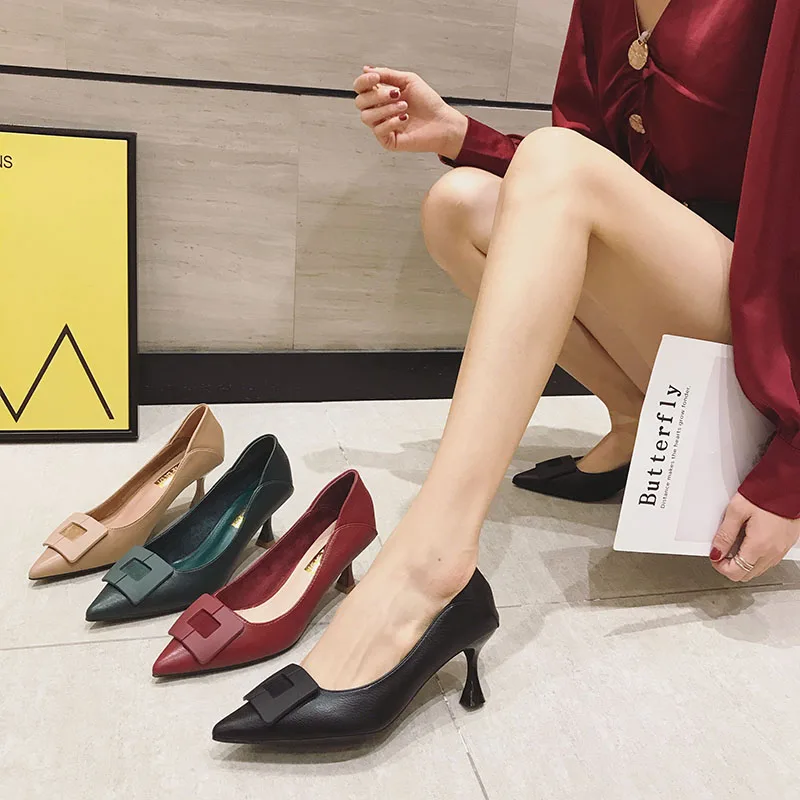

High Heels Spring Autumn Party Dress Pumps Thin Heels Sexy Single Shoes Korean Pointed Shallow Mouth Office Shoes Women's Shoes