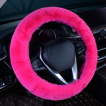 

Winter Super Soft Plush Car Steering Wheel Cover Universal,Warm Faux Fur Auto Ha Pink