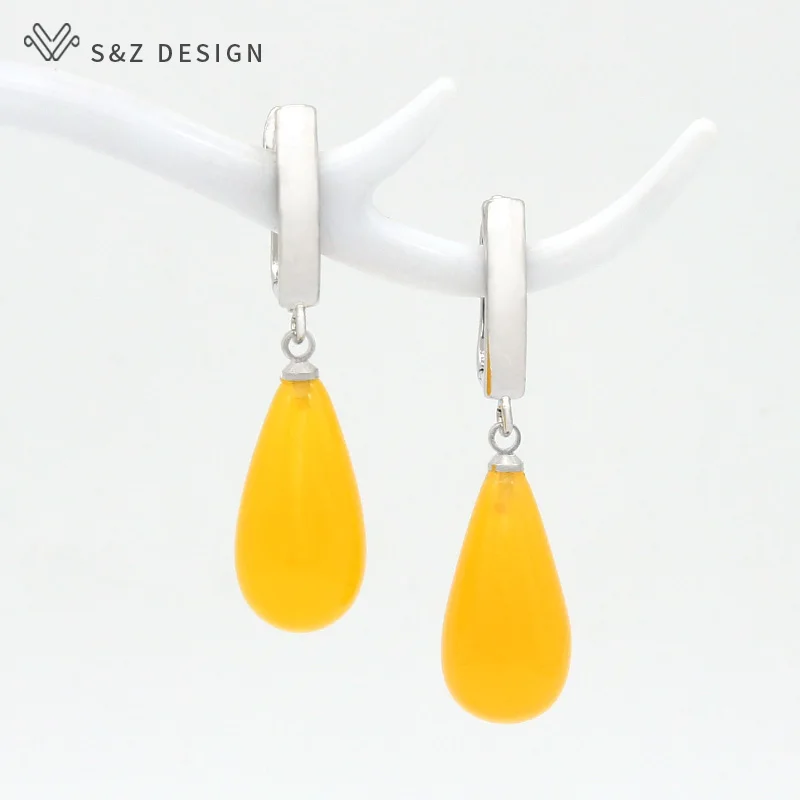 S&Z DESIGN New Original Fashion Water Drop Imitation Beeswax Dangle Earrings For Women Jewelry 585 Rose Gold Color Gift