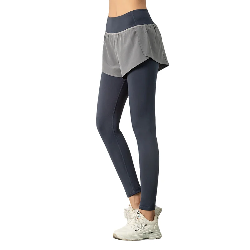 Women's High Waist Hip-Lifting Yoga Pants Elastic Tight And Small-Foot Fitness Pants Fake Two Pieces Seamless Leggings Running