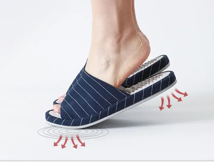 Xioami New men woman spring autumn classic striped home soft massage midsole open cotton slippers Keep warm flip flop
