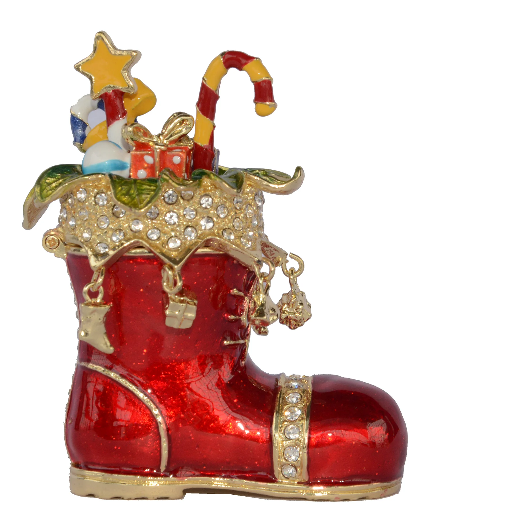 Красный ботинок Санты и подарки коробка безделушек Рождественский чулок эмалированная коробка ювелирных изделий рождественские туфли Подарки