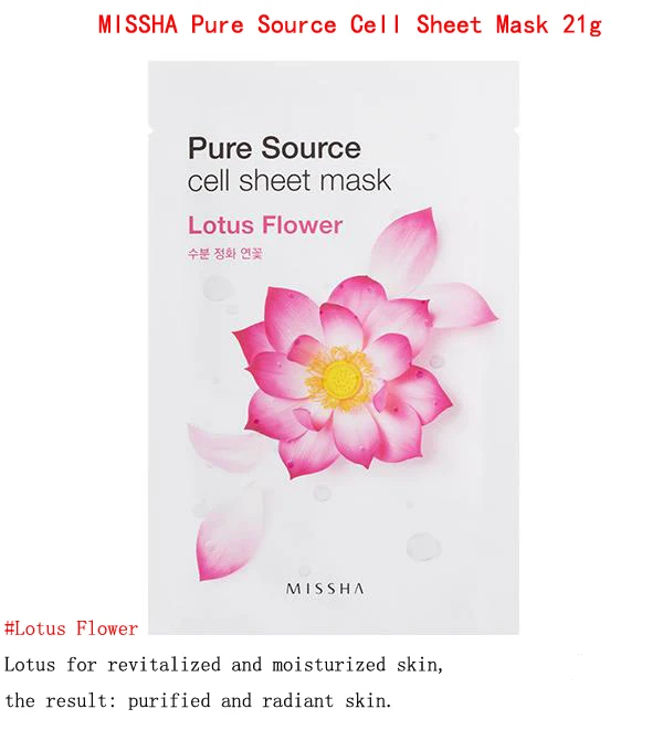 LOTUS FLOWER 1pcs MISSHA чистый источник клеток лист маска уход за кожей лица маска для лица увлажняющая против старения отбеливание, лечение акне маска Корея Косметика - Цвет: LOTUS FLOWER 1pcs