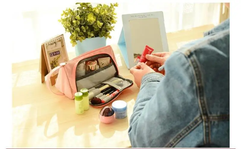 Harphia Large Capacity pen bag canvas pencil case cotton linen multi-layer lovely stationery bag creative comestic bag