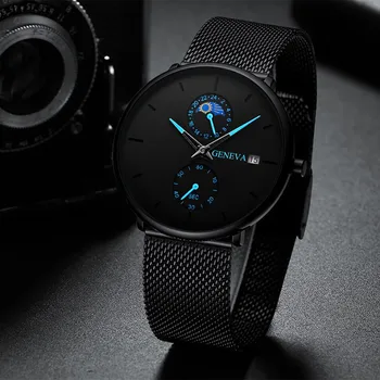 

Fashion Mens Pointer Calendar Net Watches Quartz Watch Men Casual Slim Mesh Steel No Waterproof Sport Watch Relogio Masculino