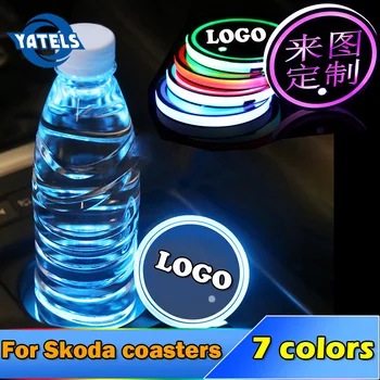 

1x NEW Car Styling Logo Light LED Cup Drink Holder Anti Slip For Skoda Rapid Fabia Yeti kodiaq octavia a7 kodiaq Car Accessories