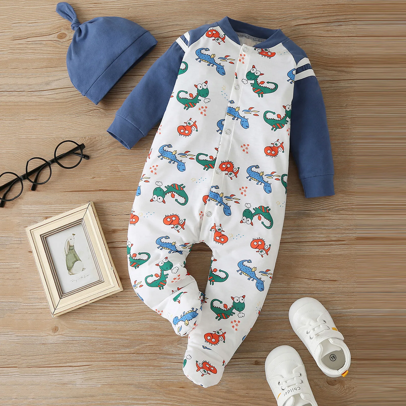 

0-12Months Newborn Infant Baby Girls Boys Cartoon Dinosaur Jumpsuit Playsuit Hat Cap Outfits Baseball uniform style fashion M5