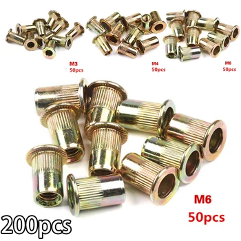 

200pcs Set Hardware Rivet Nuts Flat Head Vertical Thread M3 M4 M5 M6 Accessories