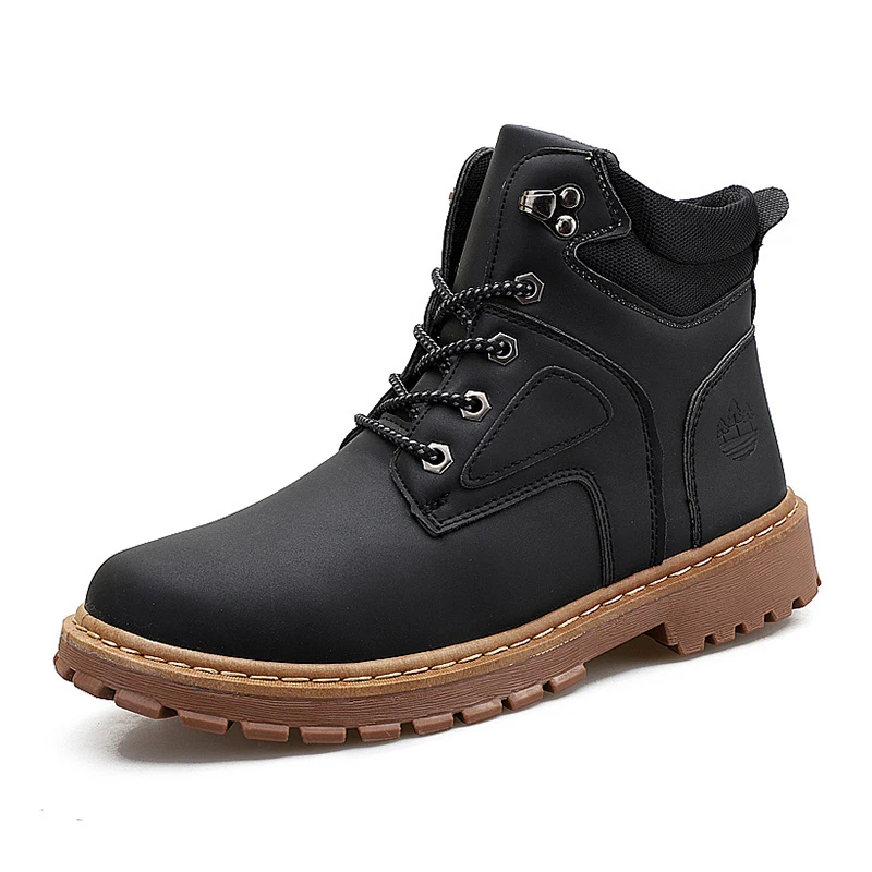 Обувь из натуральной кожи мужские ботинки на меху, зимние теплые ботинки на плоской подошве со шнуровкой, большие размеры рабочие ботинки для улицы противоскользящие ботинки
