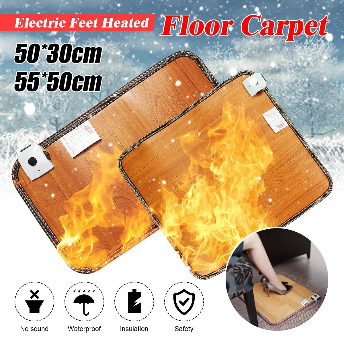 

Electric Heating Mat Foot Feet Warmer Heater Office Warm Feet Thermostat Heating Pad Home Heated Floor Carpet waterproof
