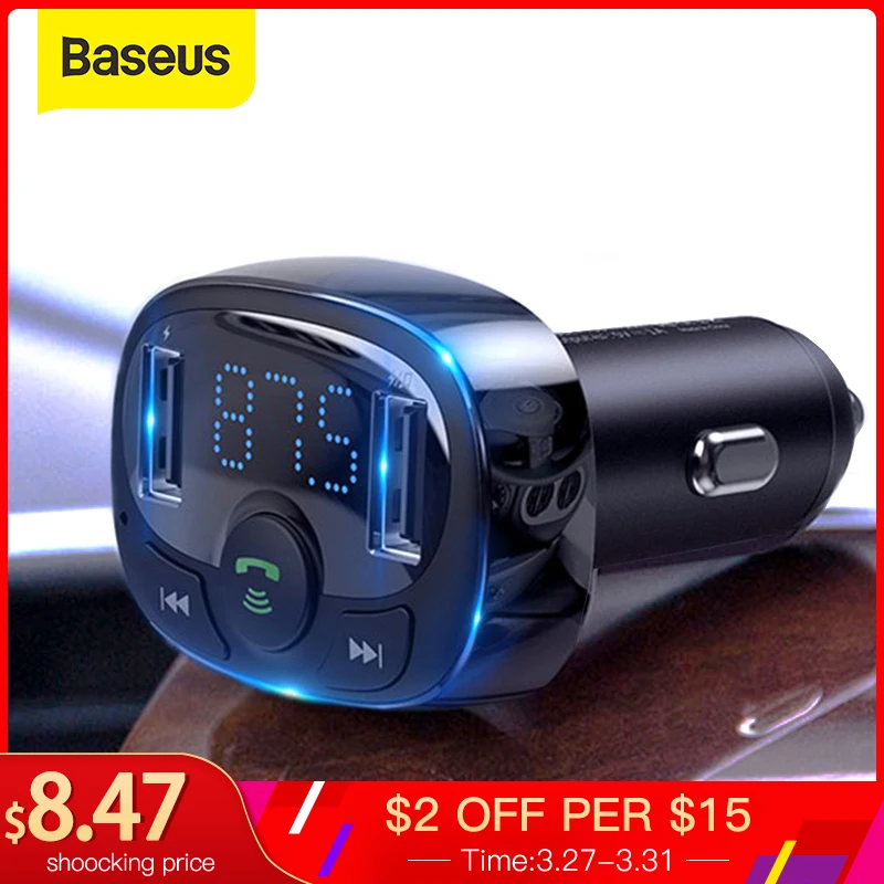  Baseus FM Transmitter Handsfree Bluetooth Car Kit MP3 Player With 3.4A Dual USB Car Charger FM Modulator Transmiter 