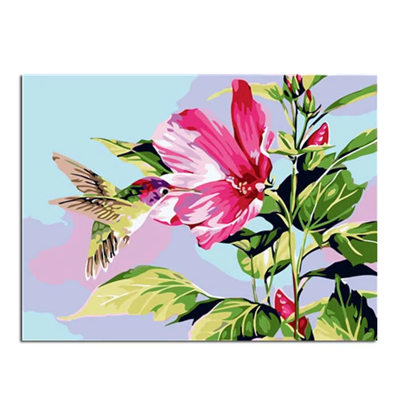 

Frameless Bird Pecking At Flowers DIY Digital Oil Painting By Numbers Europe Abstract Canvas Painting For Living Room Wall Art